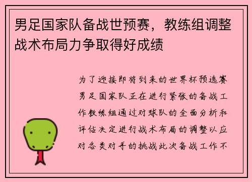 男足国家队备战世预赛，教练组调整战术布局力争取得好成绩